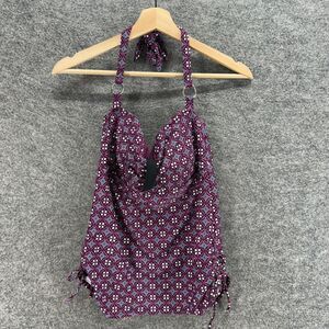 St. John's Bay Tankini Top Women 10 Purple Geometric Push Up Sleeveless Halter